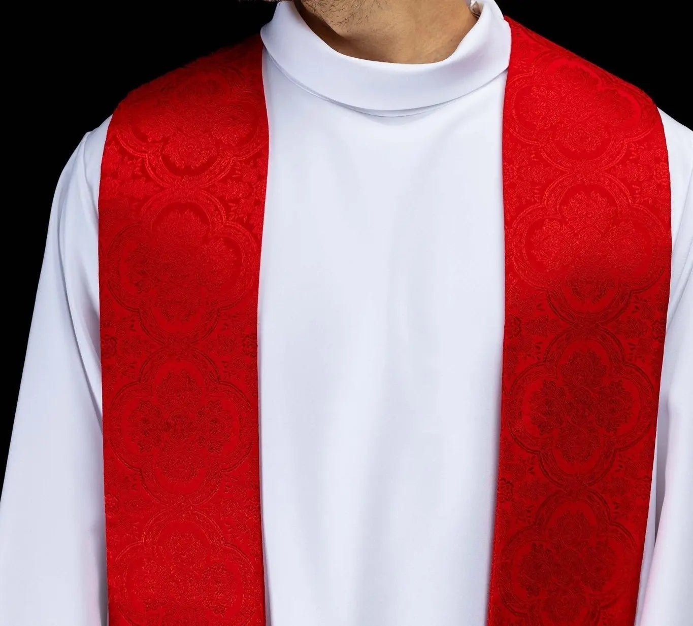 Red Jacquard Stole with Embroidered Cross