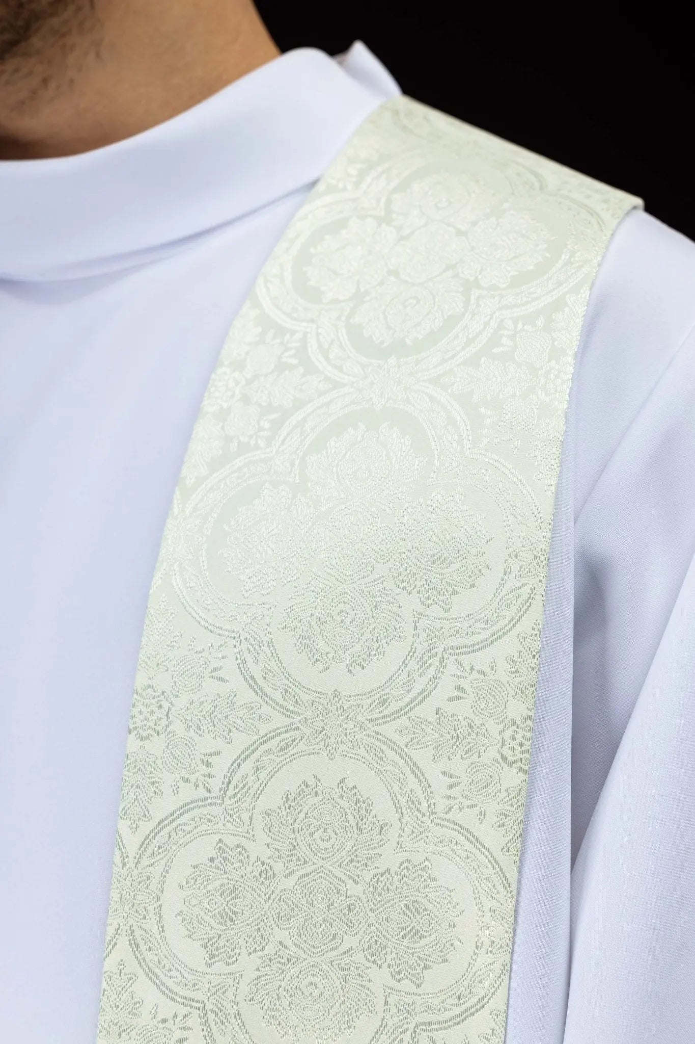 Ecru Jacquard Stole with Embroidered Cross