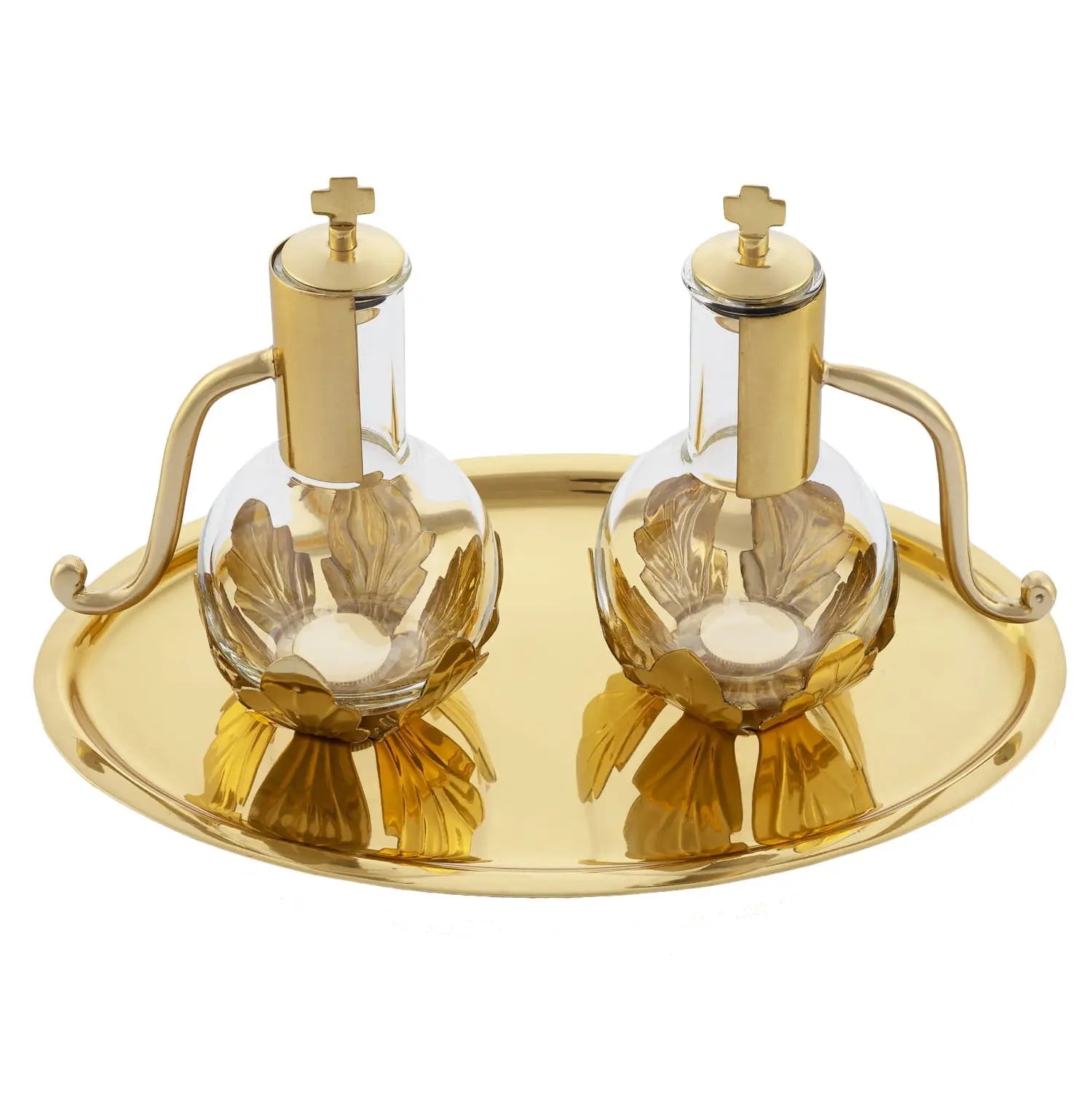 Glass Cruets for Wine and Water with Brass Tray
