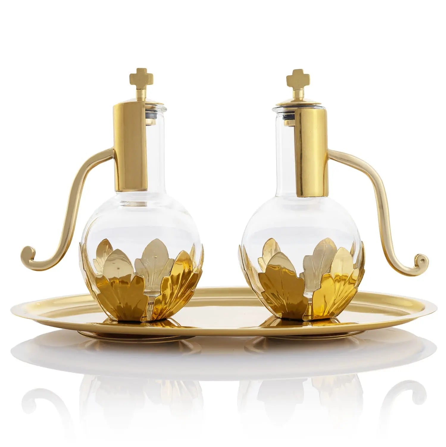 Glass Cruets for Wine and Water with Brass Tray