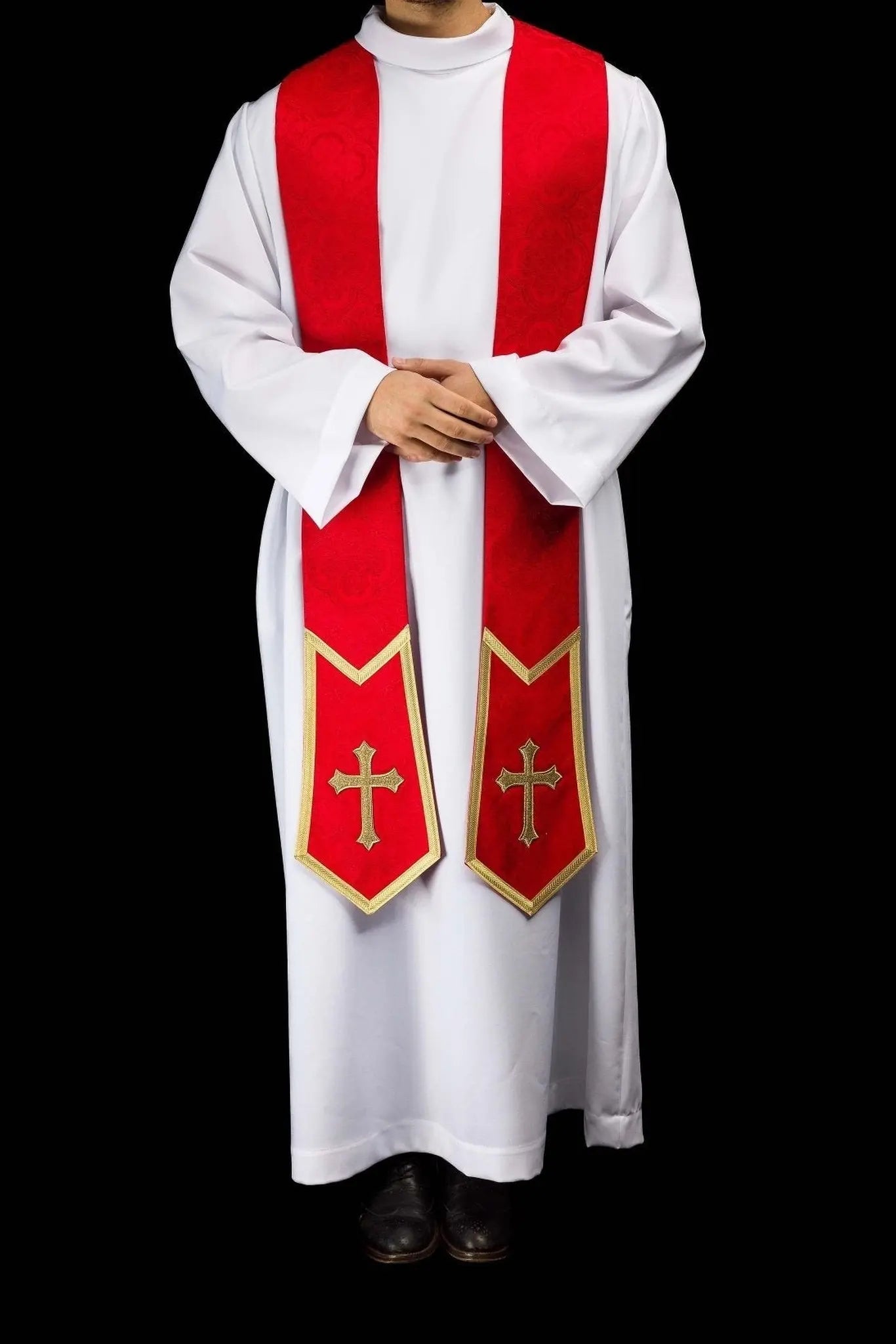 Red Jacquard Stole with Embroidered Cross