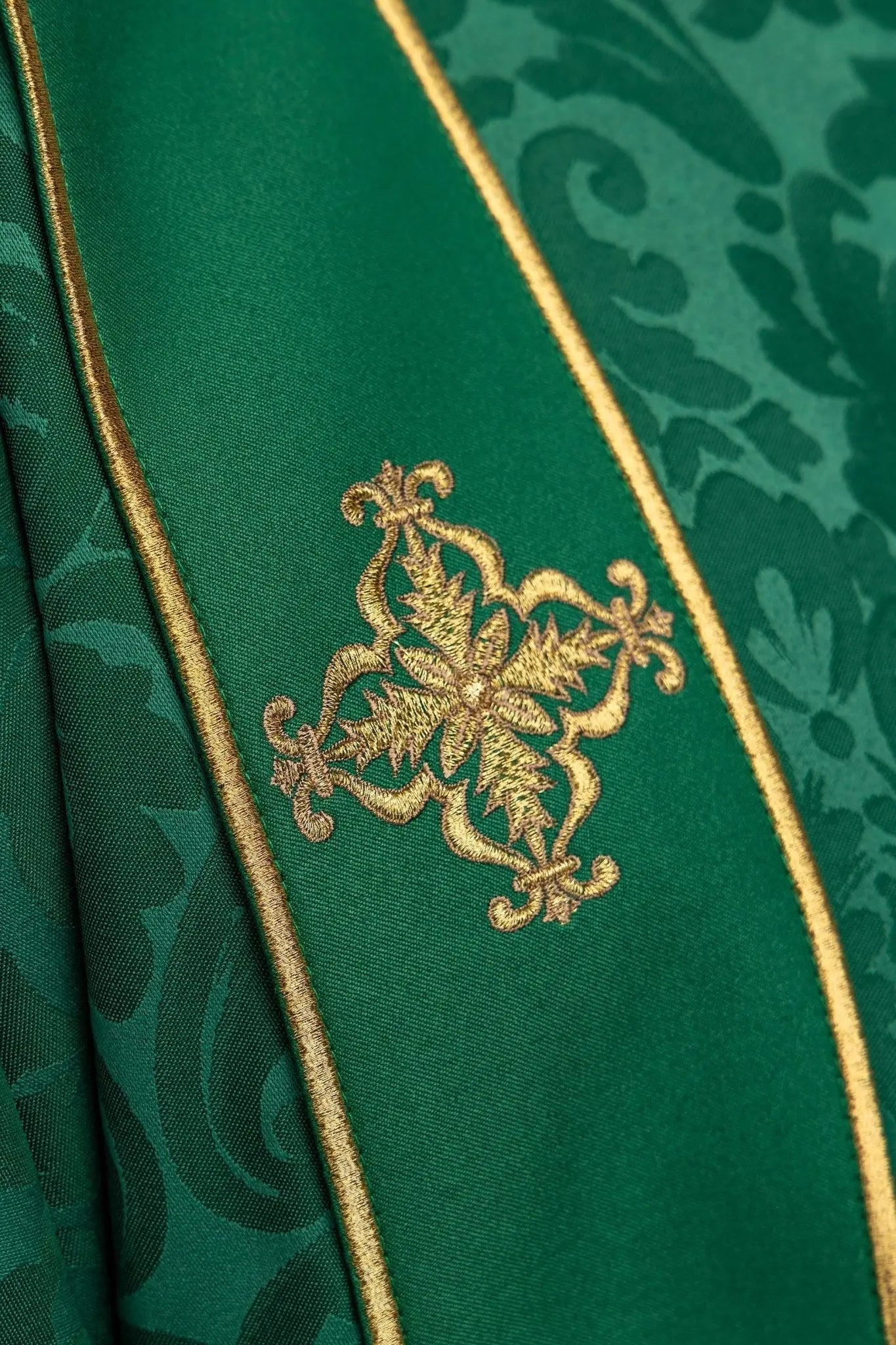 Green Jacquard Dalmatic with Gold Cross Embroidery