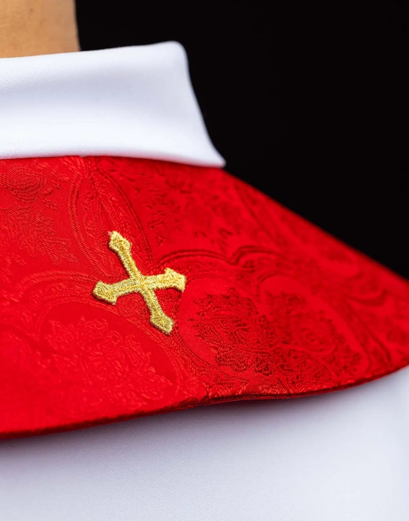 Red Jacquard Stole with Embroidered Cross