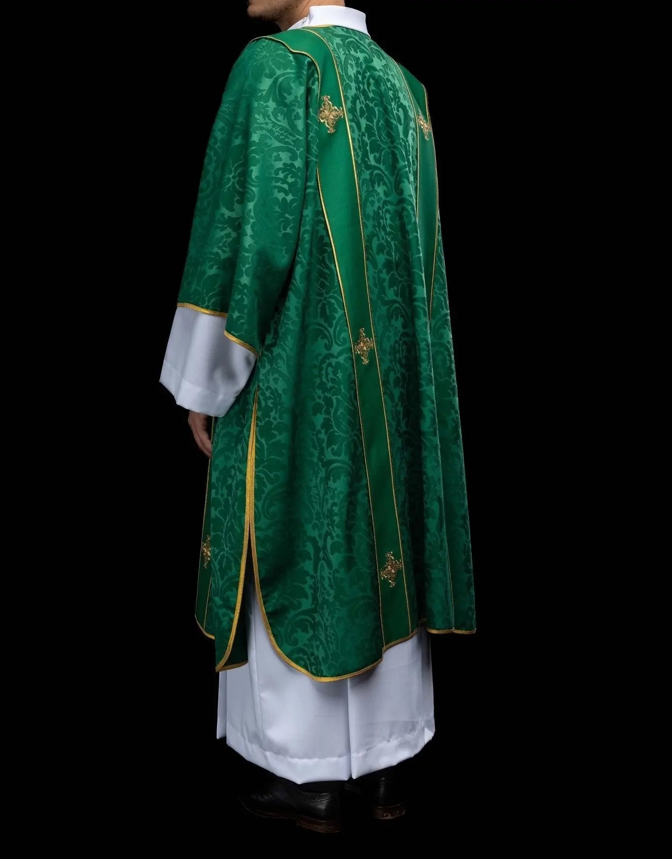 Green Jacquard Dalmatic with Gold Cross Embroidery