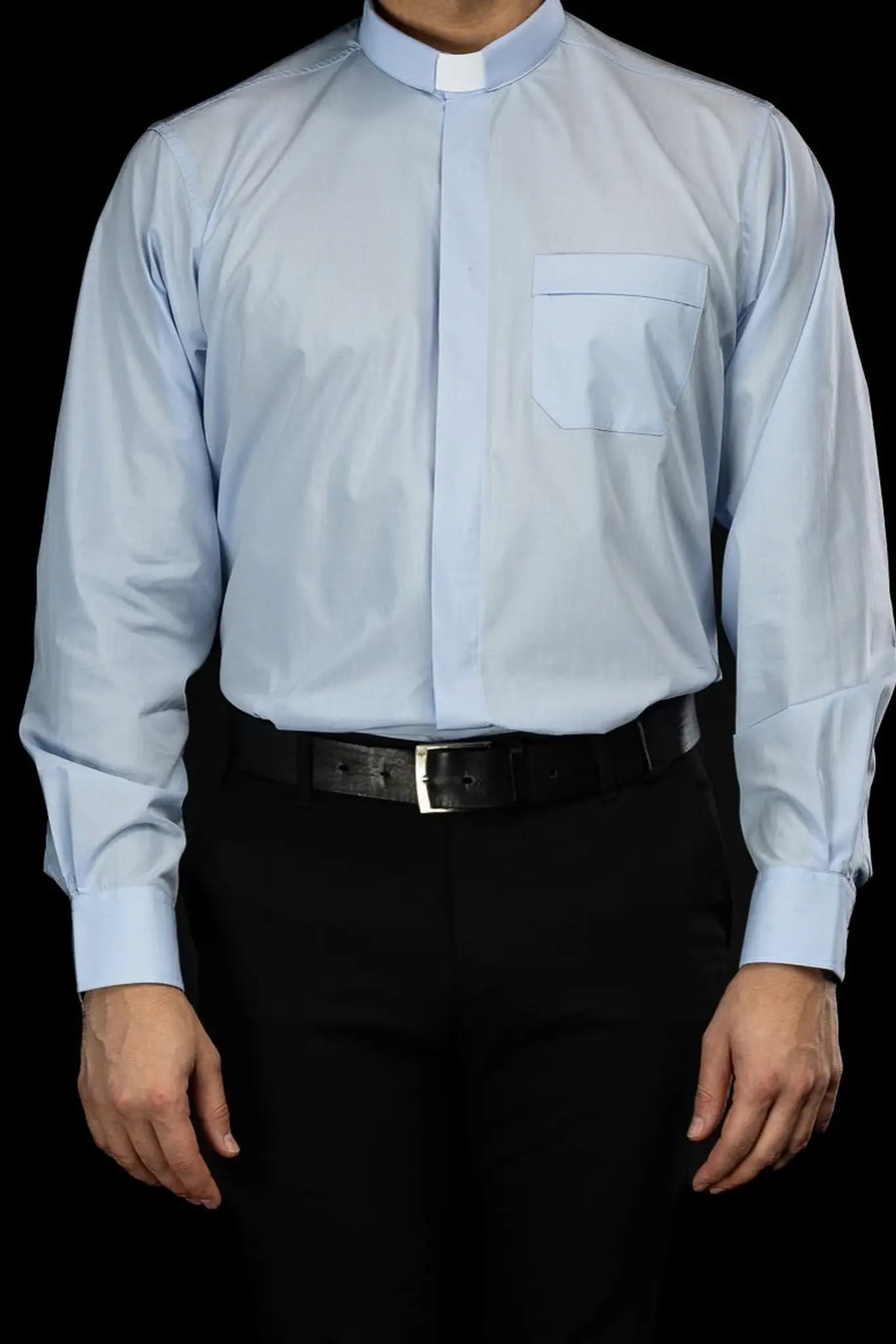 Clergy Shirt Blue Long Sleeve with Collar Tab