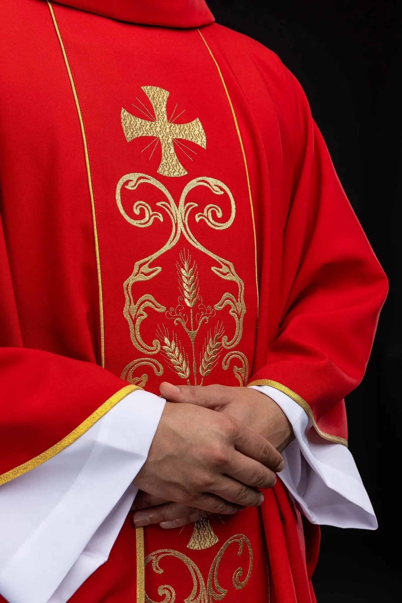 Red Liturgical Chasuble with Embroidered Band