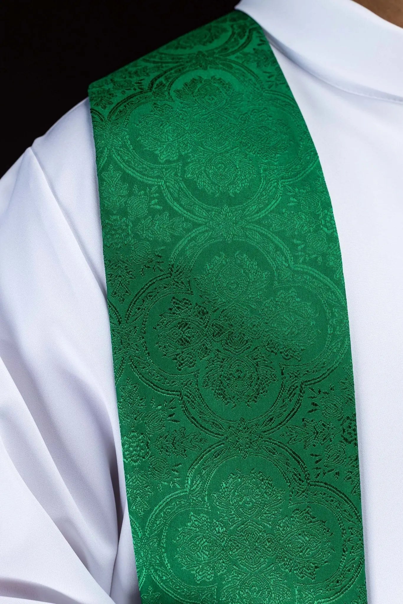 Green Jacquard Stole with Embroidered Cross