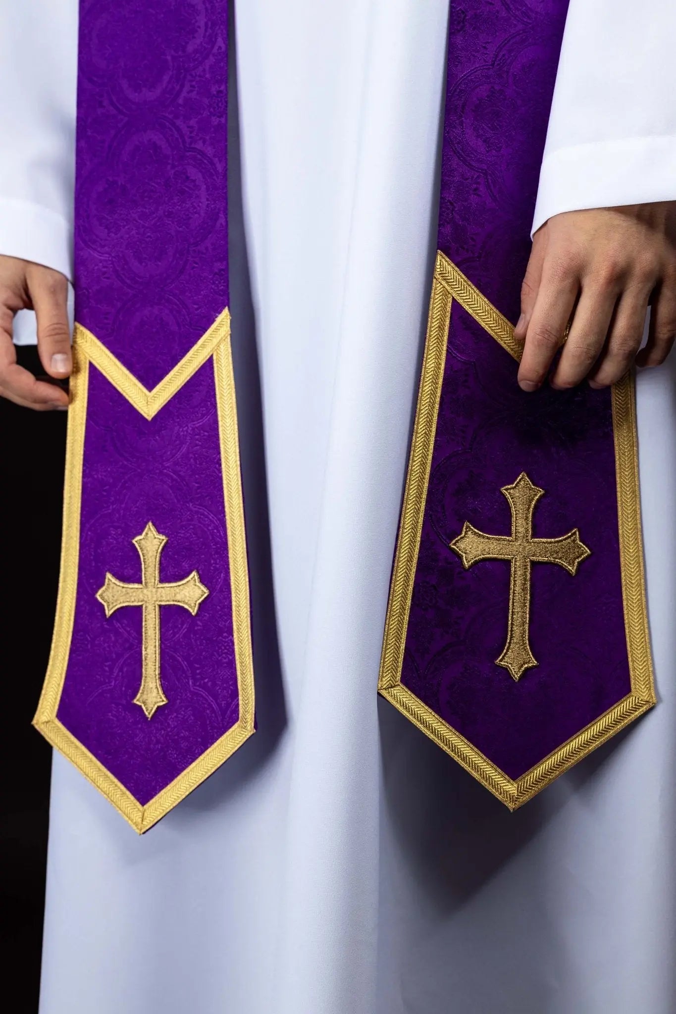 Purple Jacquard Stole with Embroidered Cross