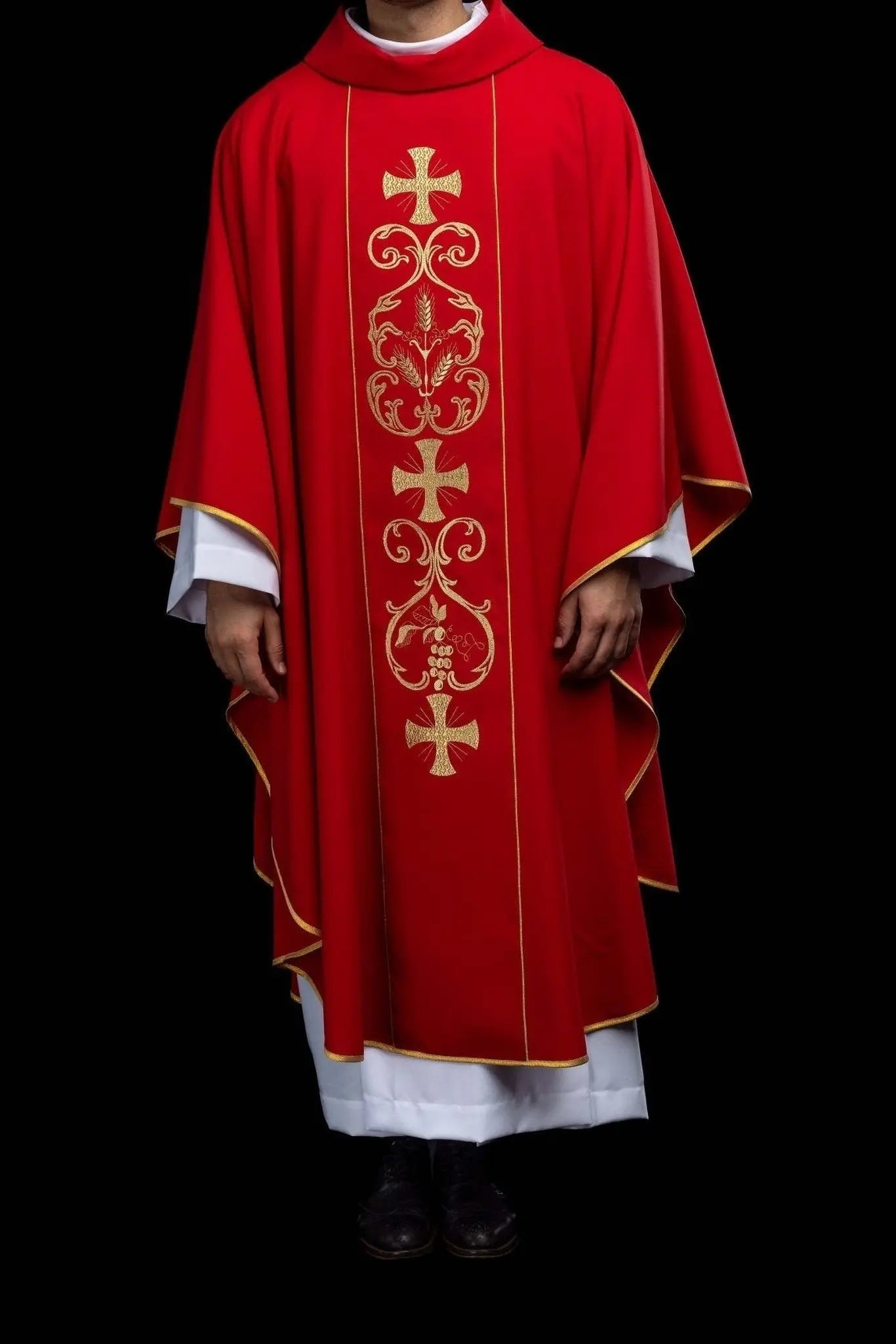 Red Liturgical Chasuble with Embroidered Band