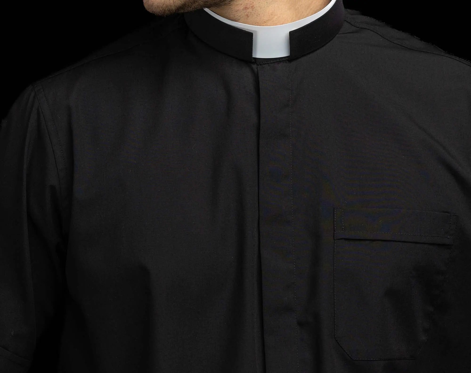 Roman Clergy Shirt Black Short Sleeve with Collar Tab