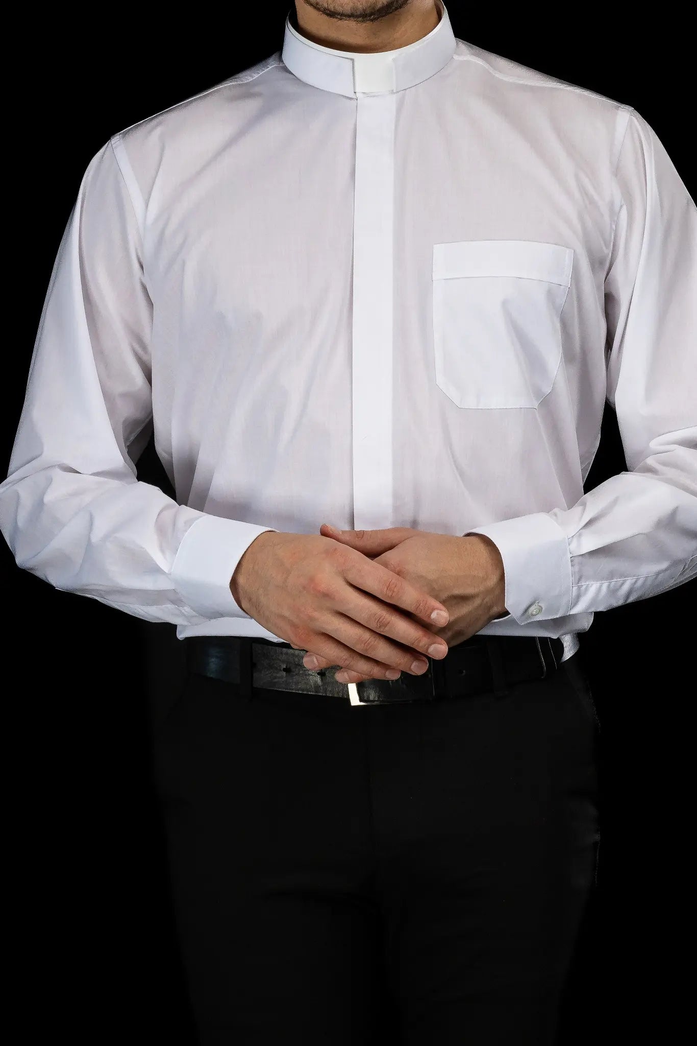 Roman Clergy Shirt White Long Sleeve with Collar Tab