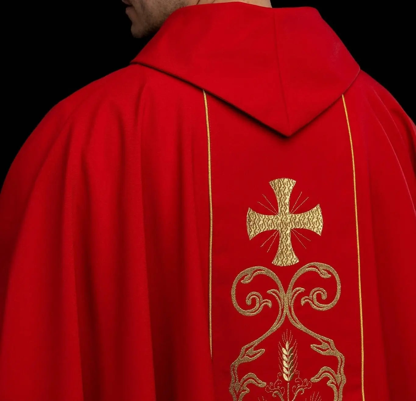 Red Liturgical Chasuble with Embroidered Band