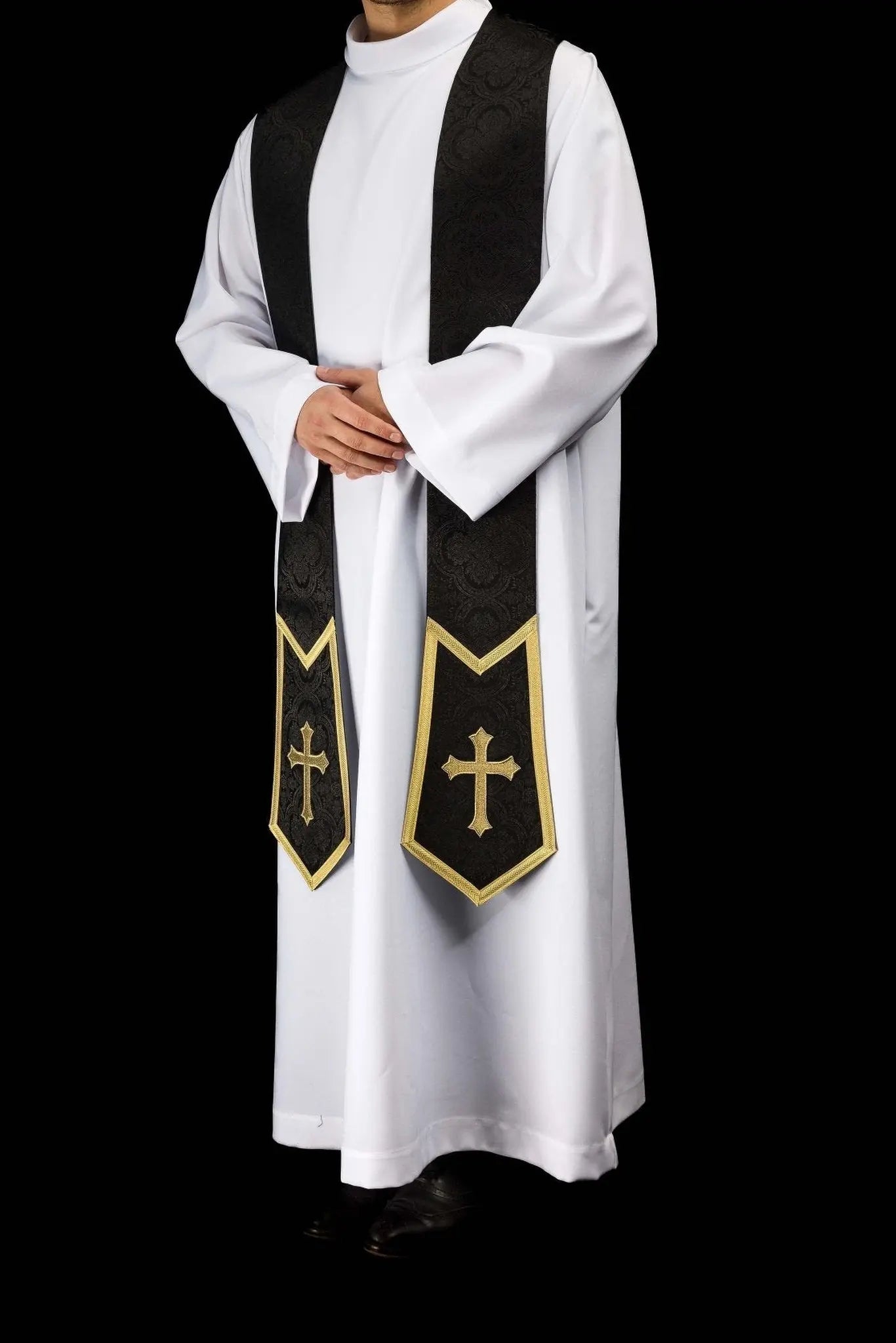 Black Jacquard Stole with Embroidered Cross