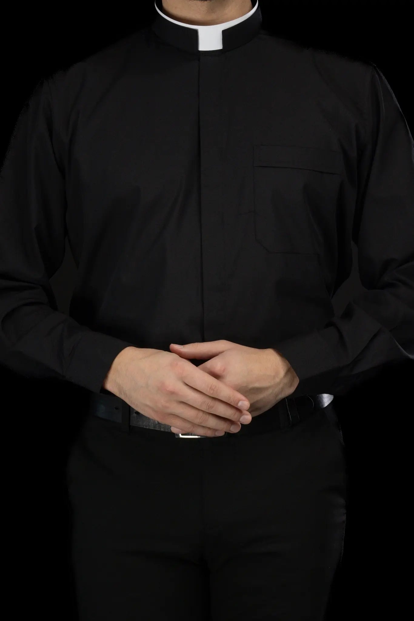 Roman Clergy Shirt Black Long Sleeve with Collar Tab