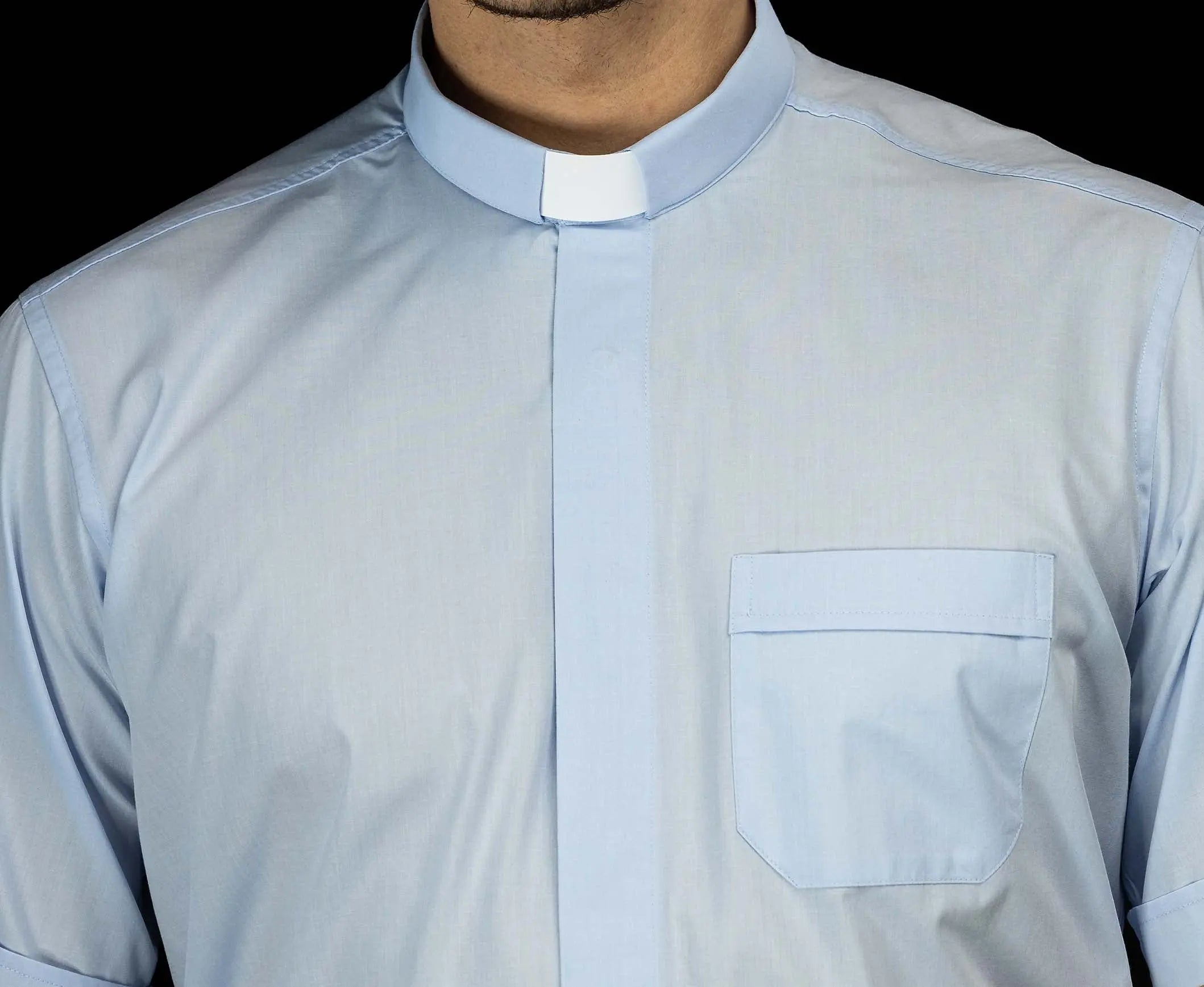 Clergy Shirt Blue Short Sleeve with Collar Tab