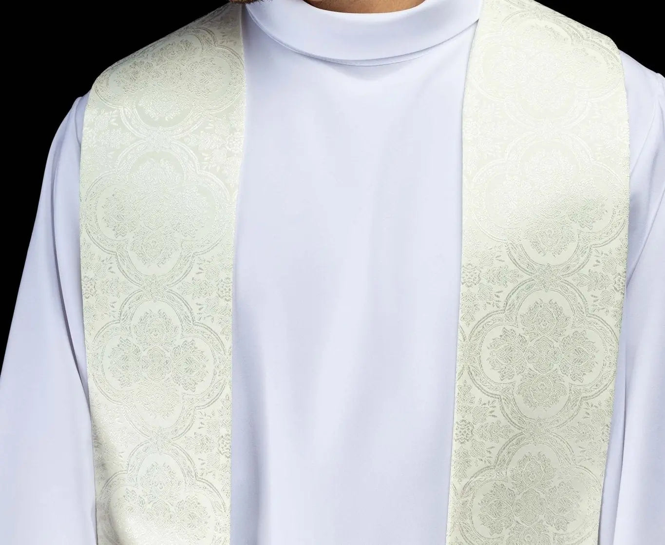 Ecru Jacquard Stole with Embroidered Cross