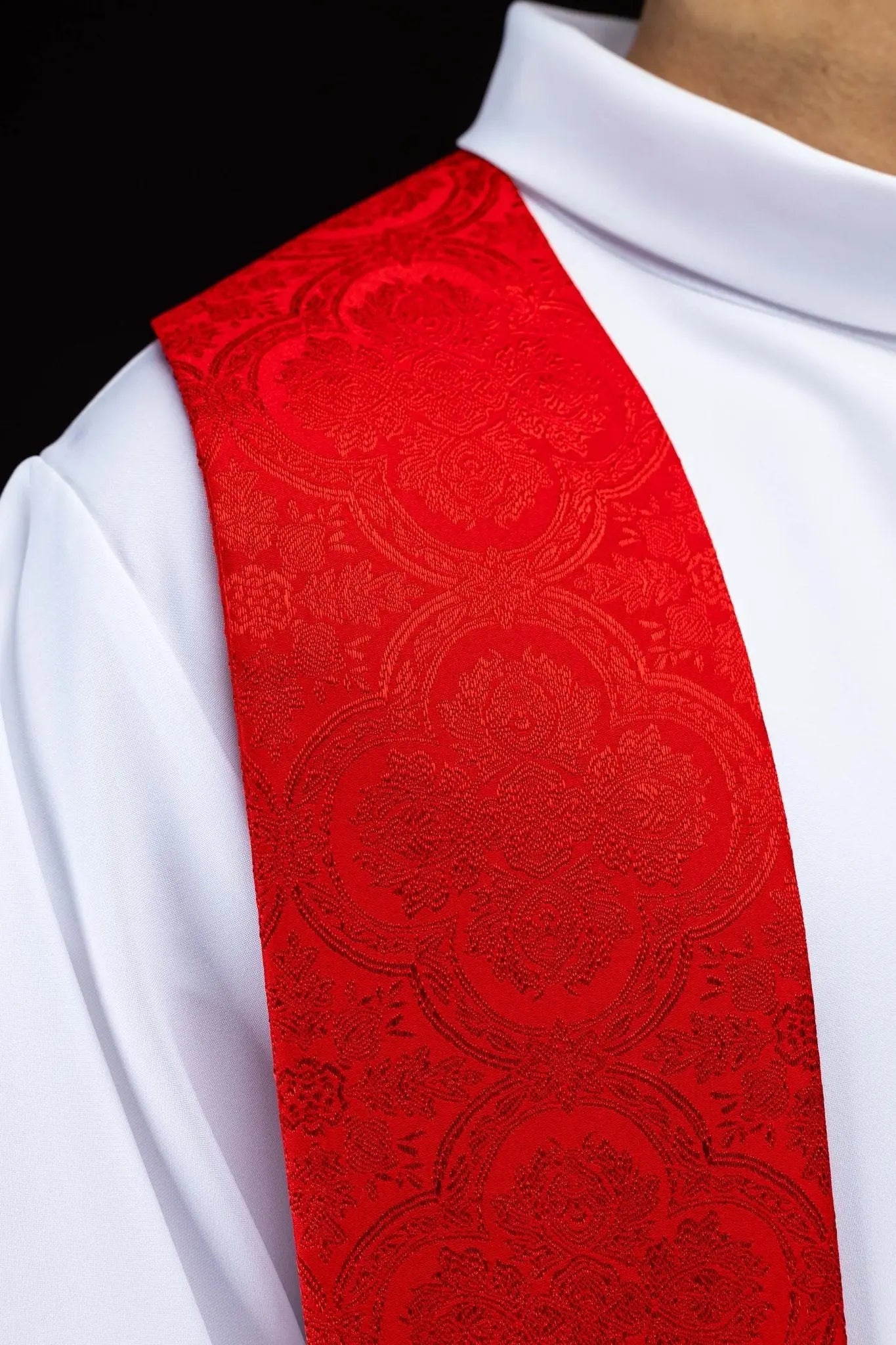 Red Jacquard Stole with Embroidered Cross