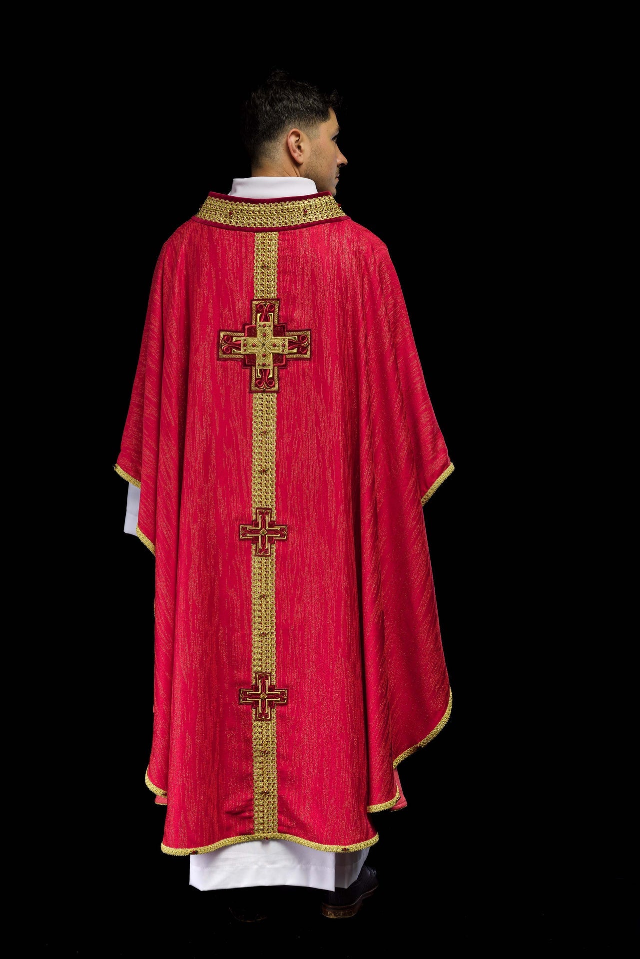 Ręcznie wykonany ornat z naturalnymi kamieniami Handmade 7015 Czerwony - ORNATY.PL