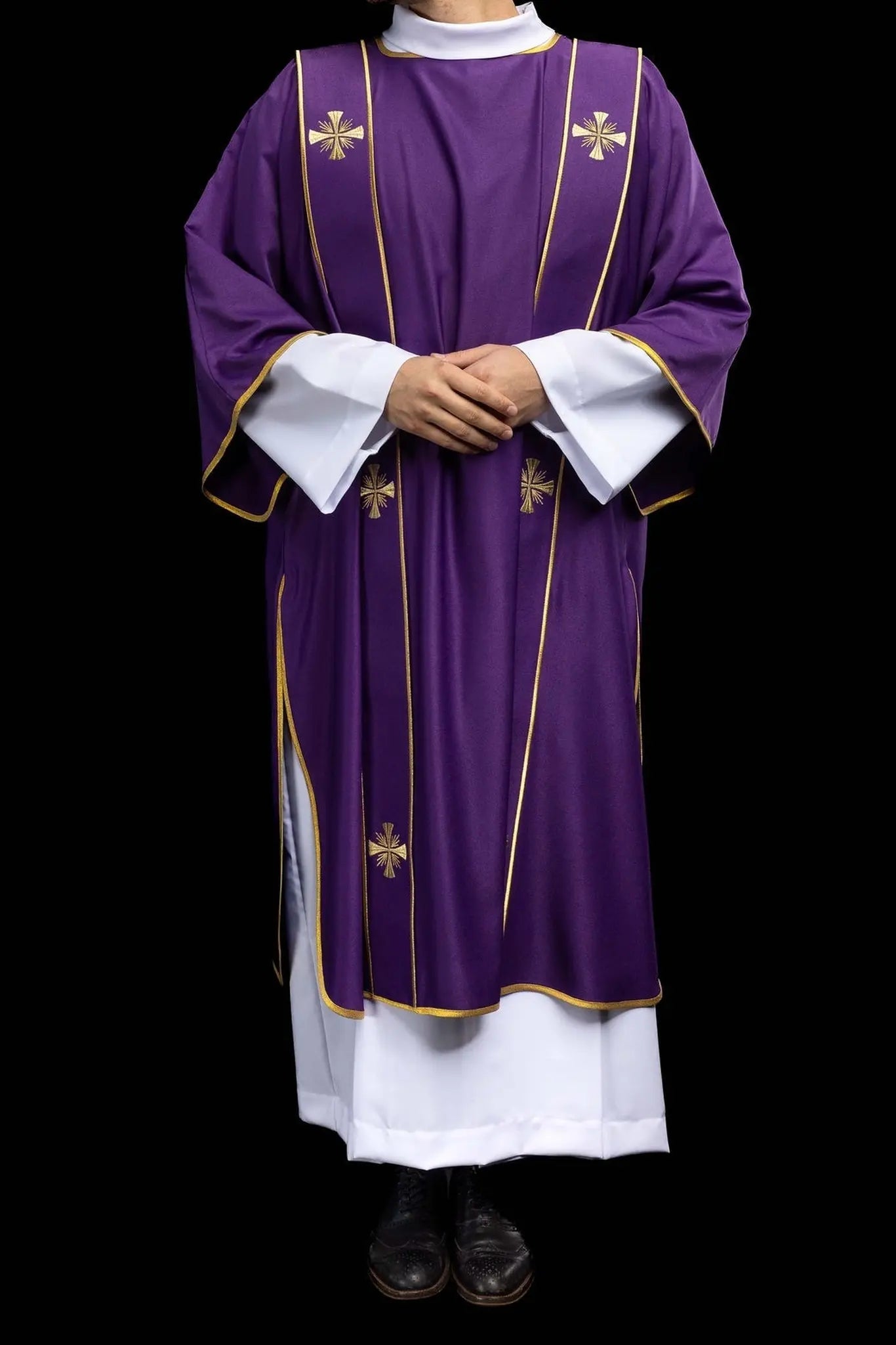 Purple Dalmatic with Decorative Bands and Gold Cross Embroidery