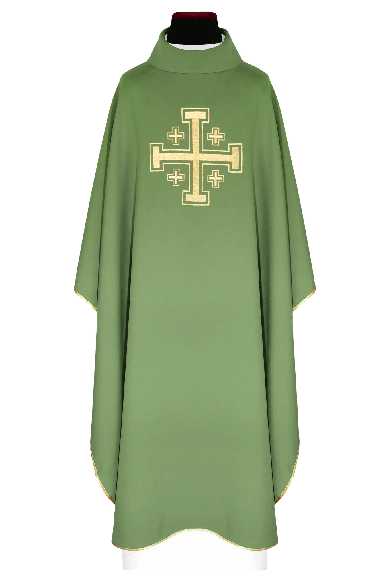 Green chasuble embroidered with cross motif