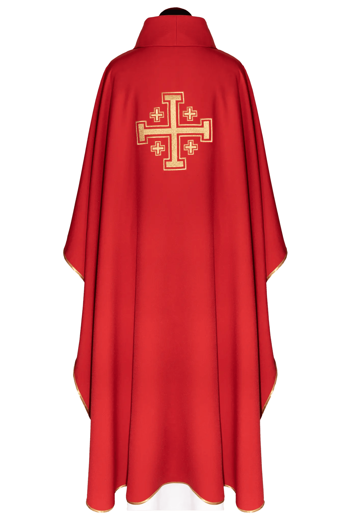 Red chasuble embroidered with cross motif