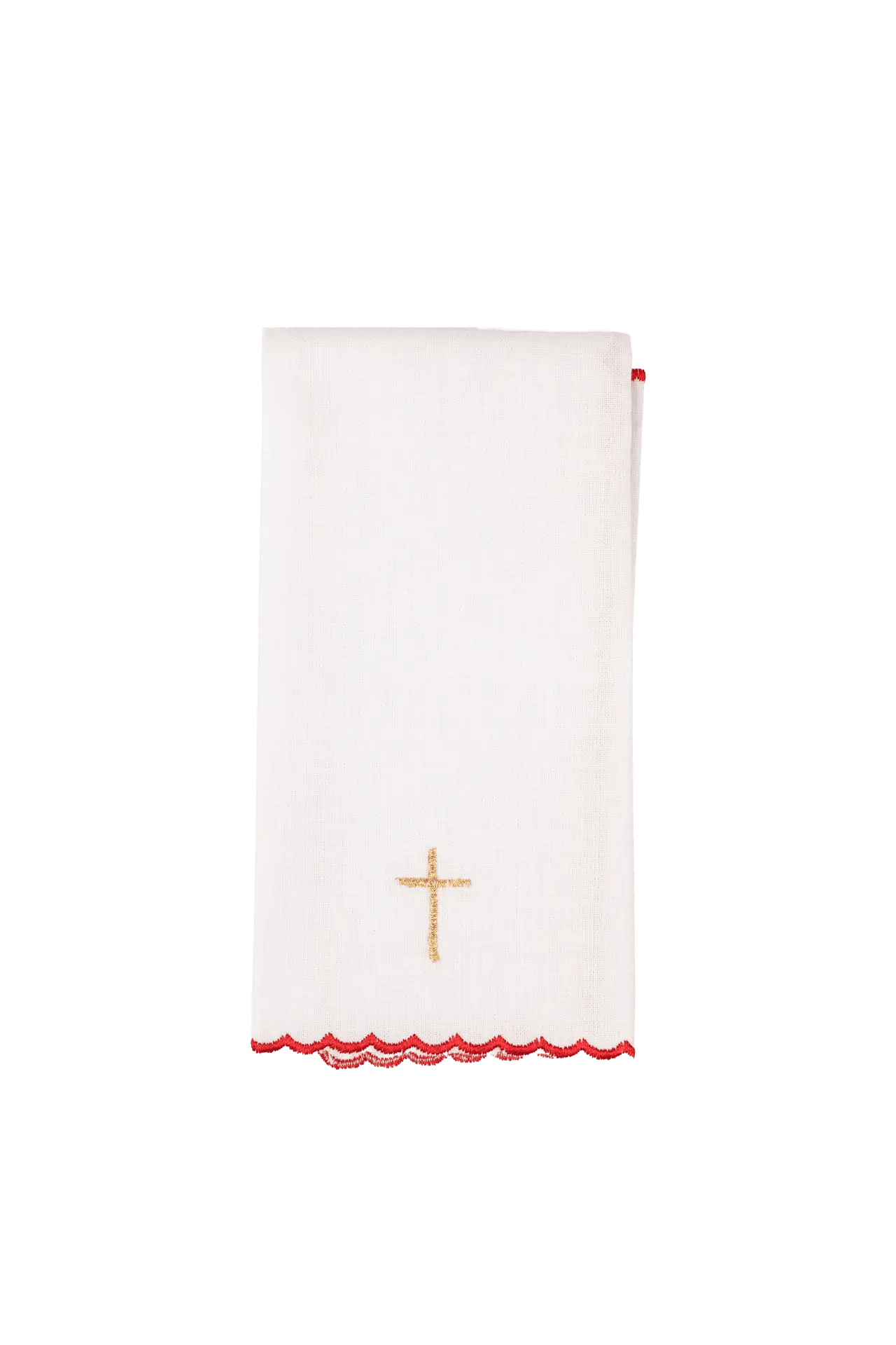 Red embroidered chalice linens set with cross motif