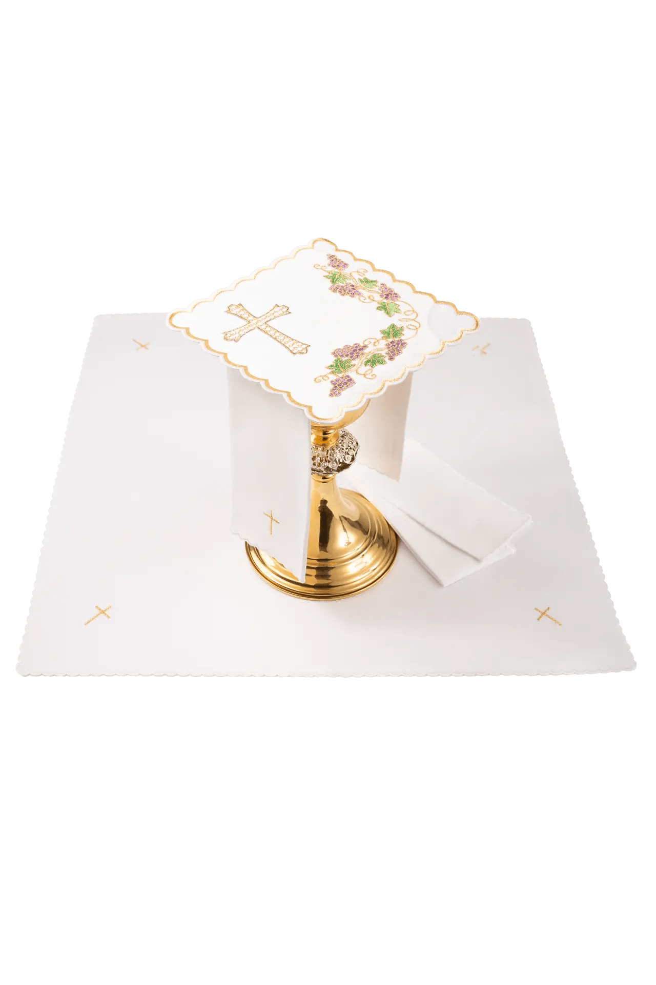 Chalice linens set with vine and cross motif