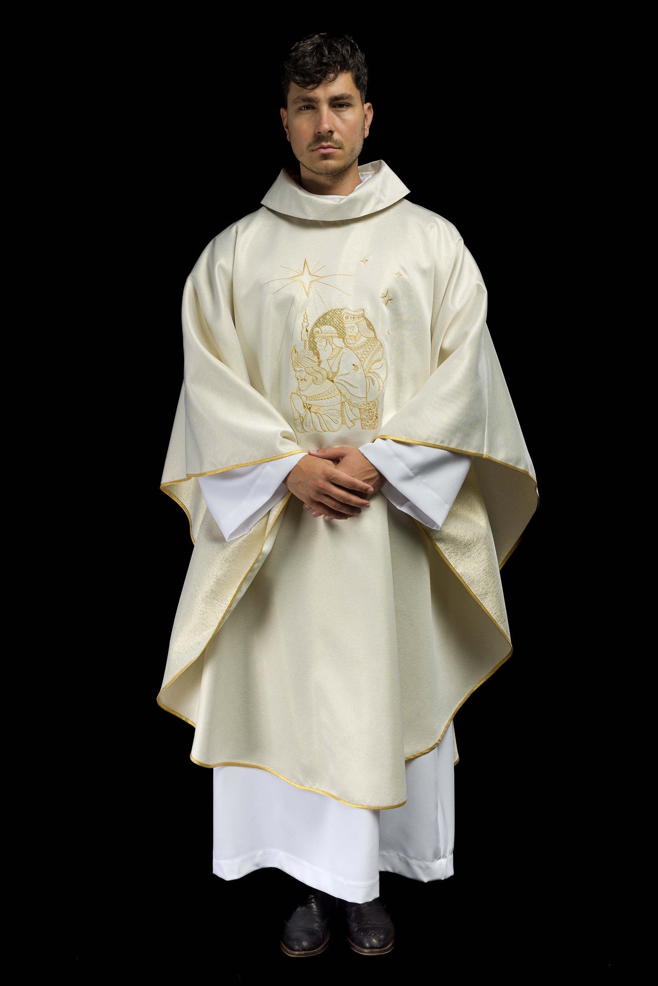 Ornat błyszczący z złotym haftem i wizerunkiem Trzech Króli - ORNATY.PL