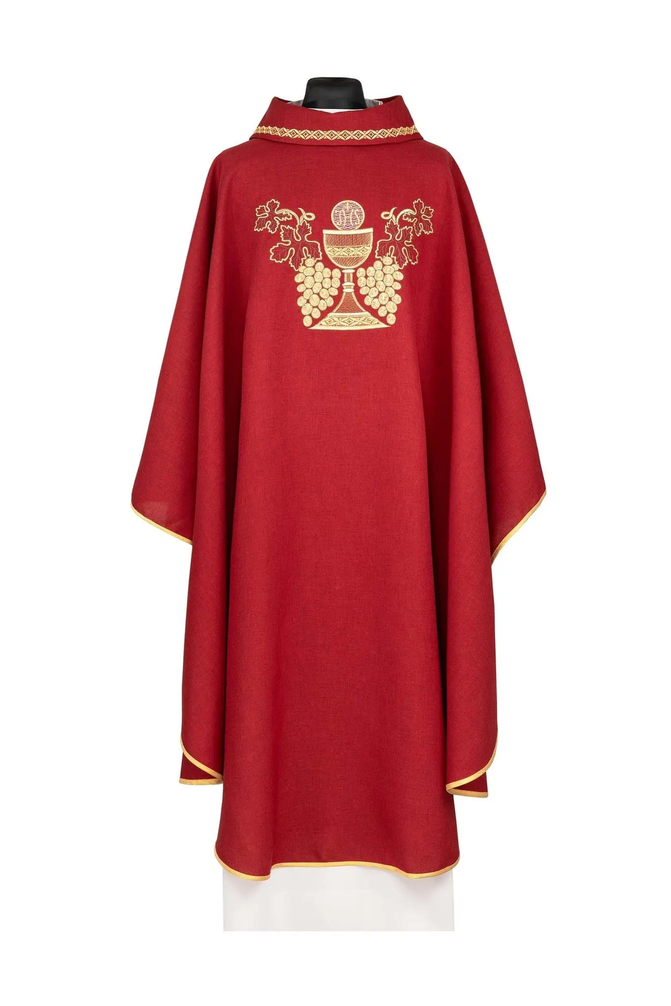 Red chasuble embroidered with Chalice and Grapes