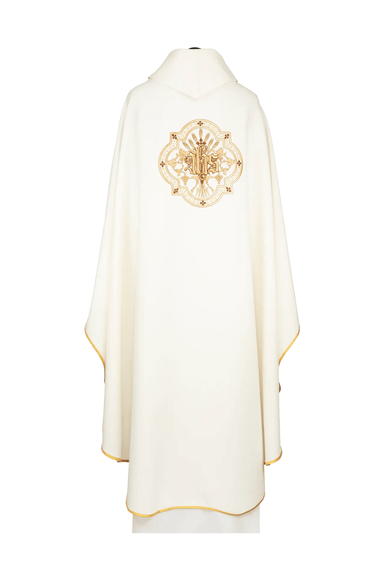 Embroidered chasuble with a motif of the Eucharistic Chalice and IHS