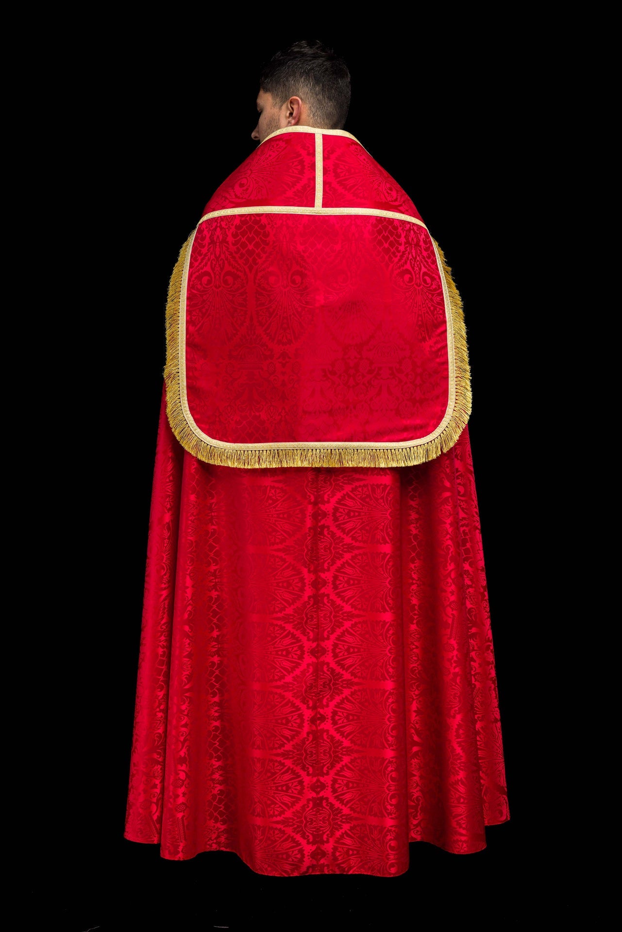 Żakardowa kapa rzymska gładka Czerwona - ORNATY.PL