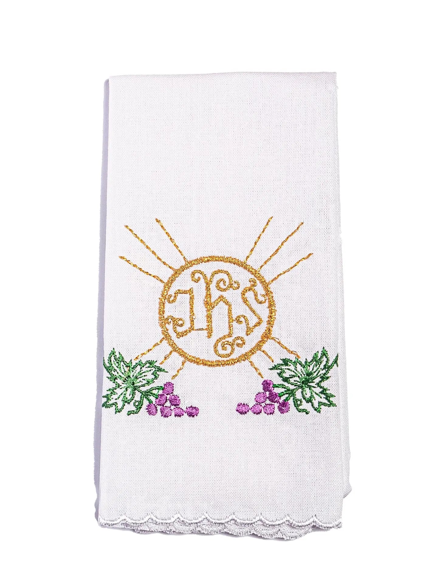 Embroidered chalice linen with grapes IHS