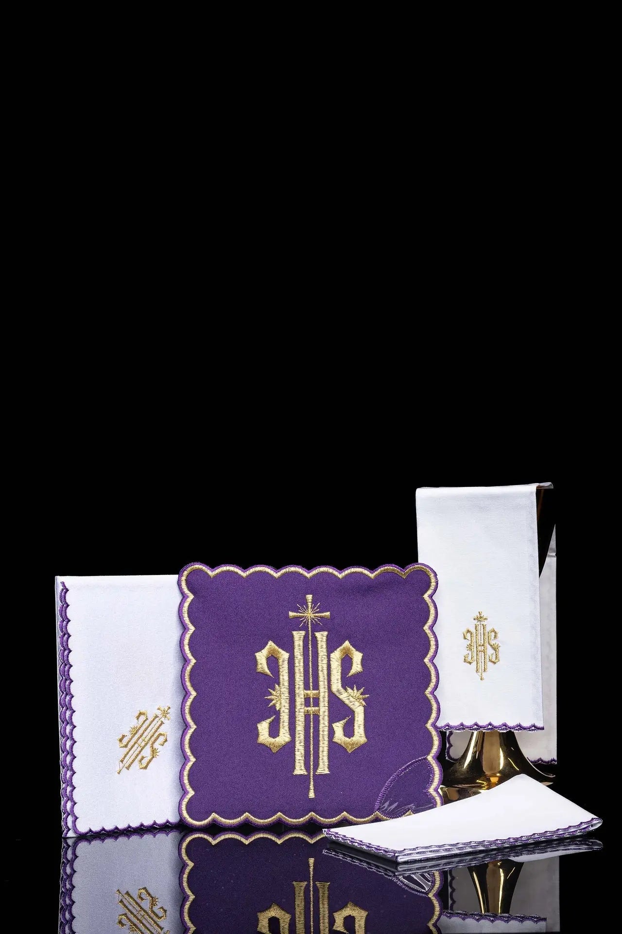 Embroidered Chalice Linen Purple IHS