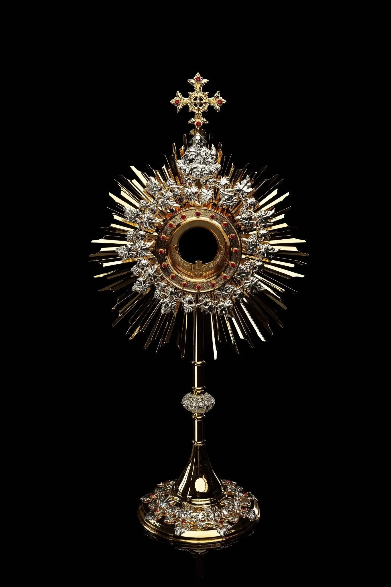 Handmade Gilded Brass Monstrance with Rubies - 70 cm