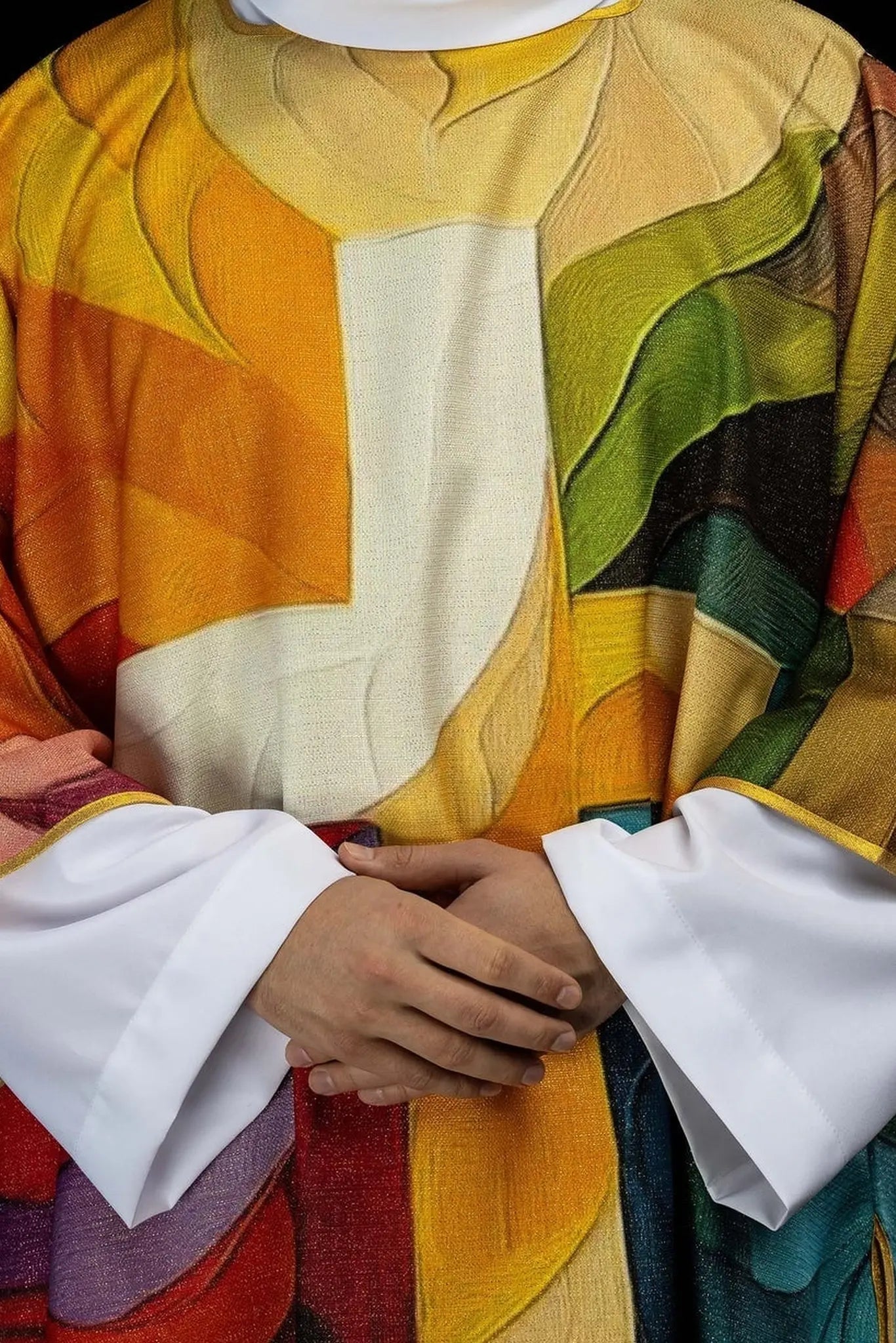 Multicoloured Printed Dalmatic with Cross Motif