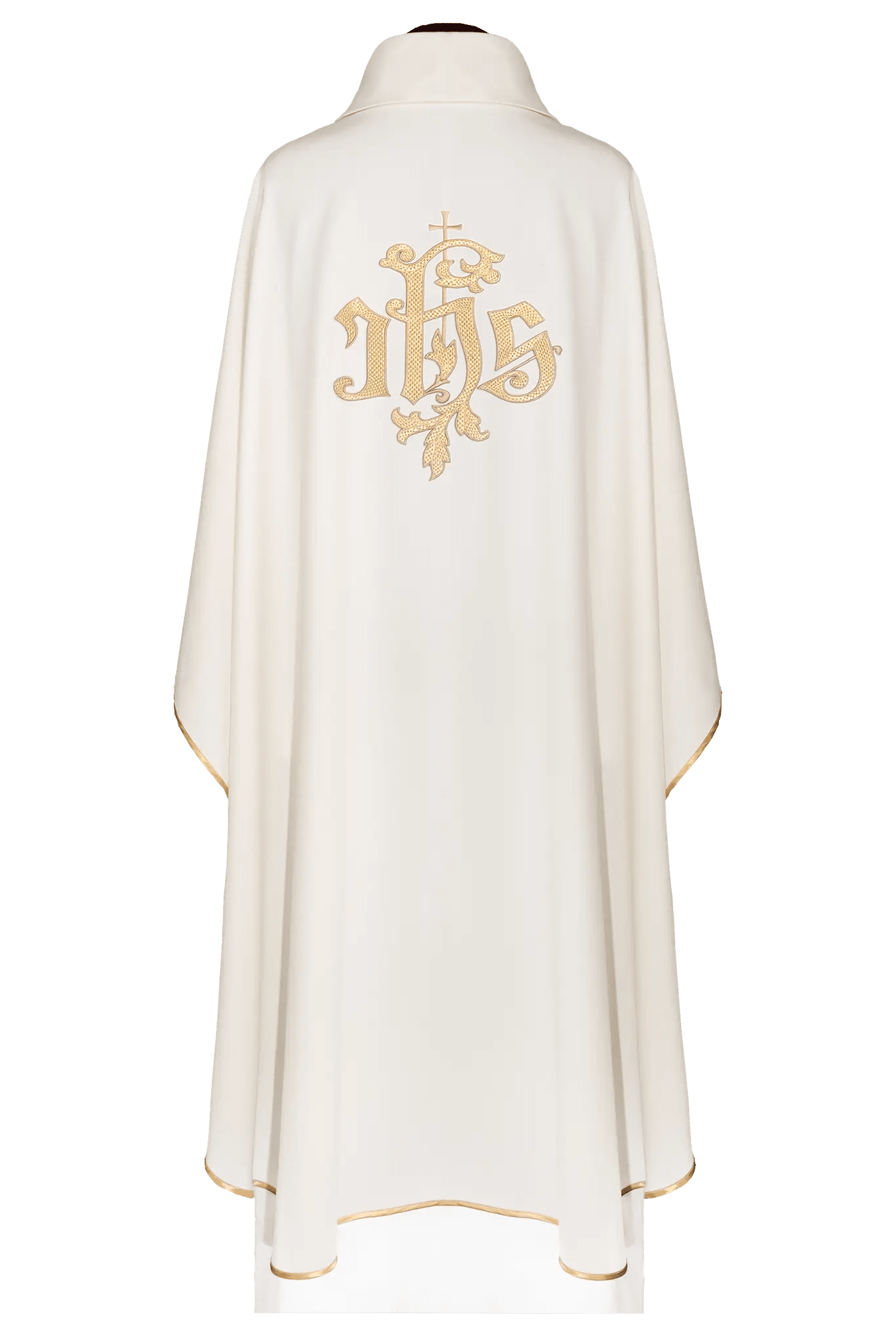Ecru chasuble with gold IHS embroidery