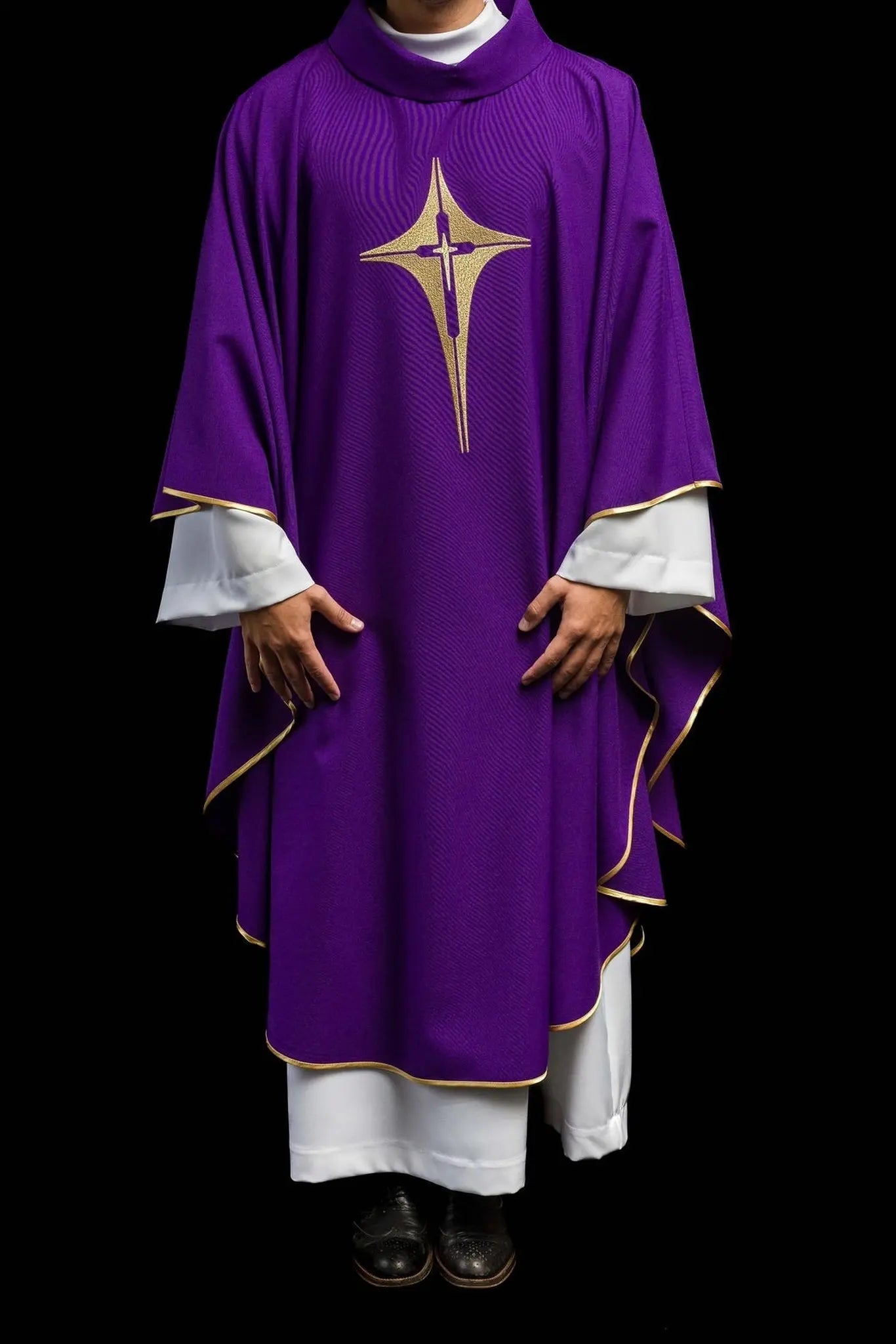Purple chasuble embroidered with cross motif