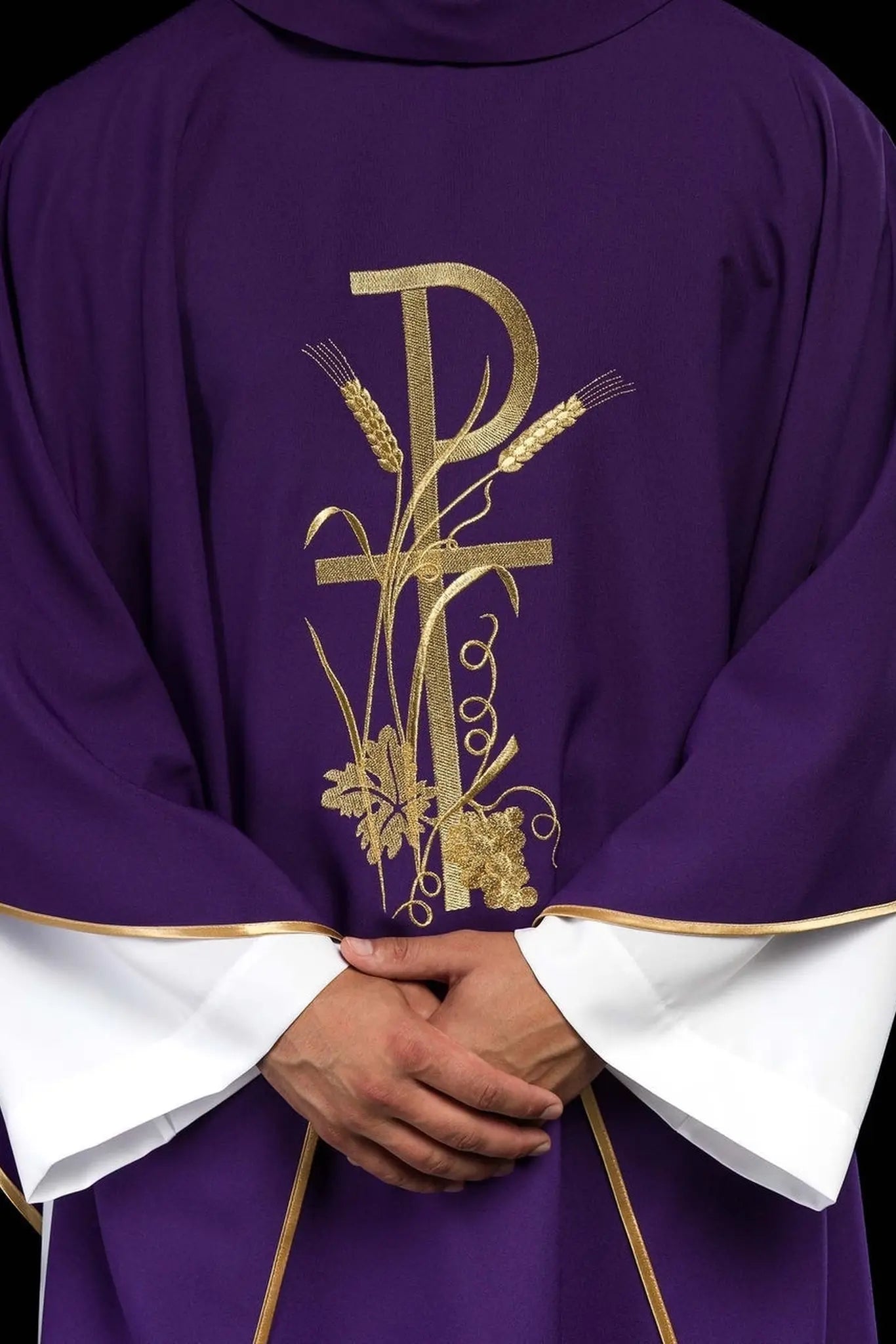 Purple chasuble with gold cross embroidery