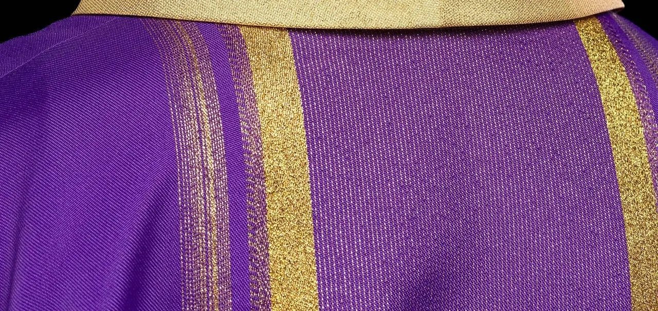 Purple embroidered chasuble with IHS design with gilding