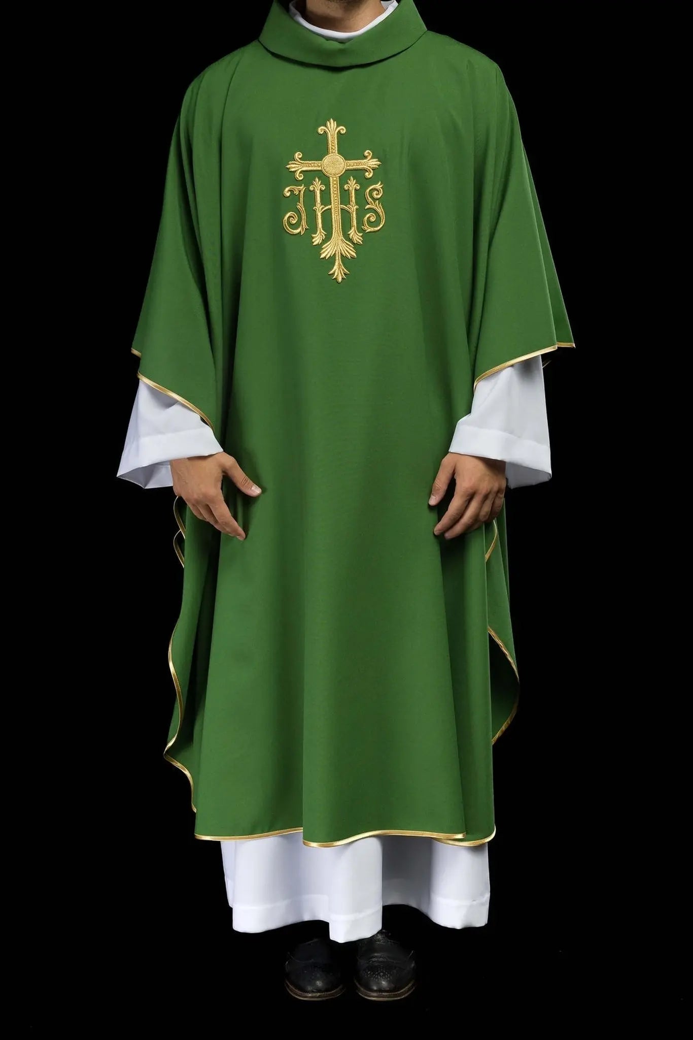 JHS green chasuble with raised embroidery