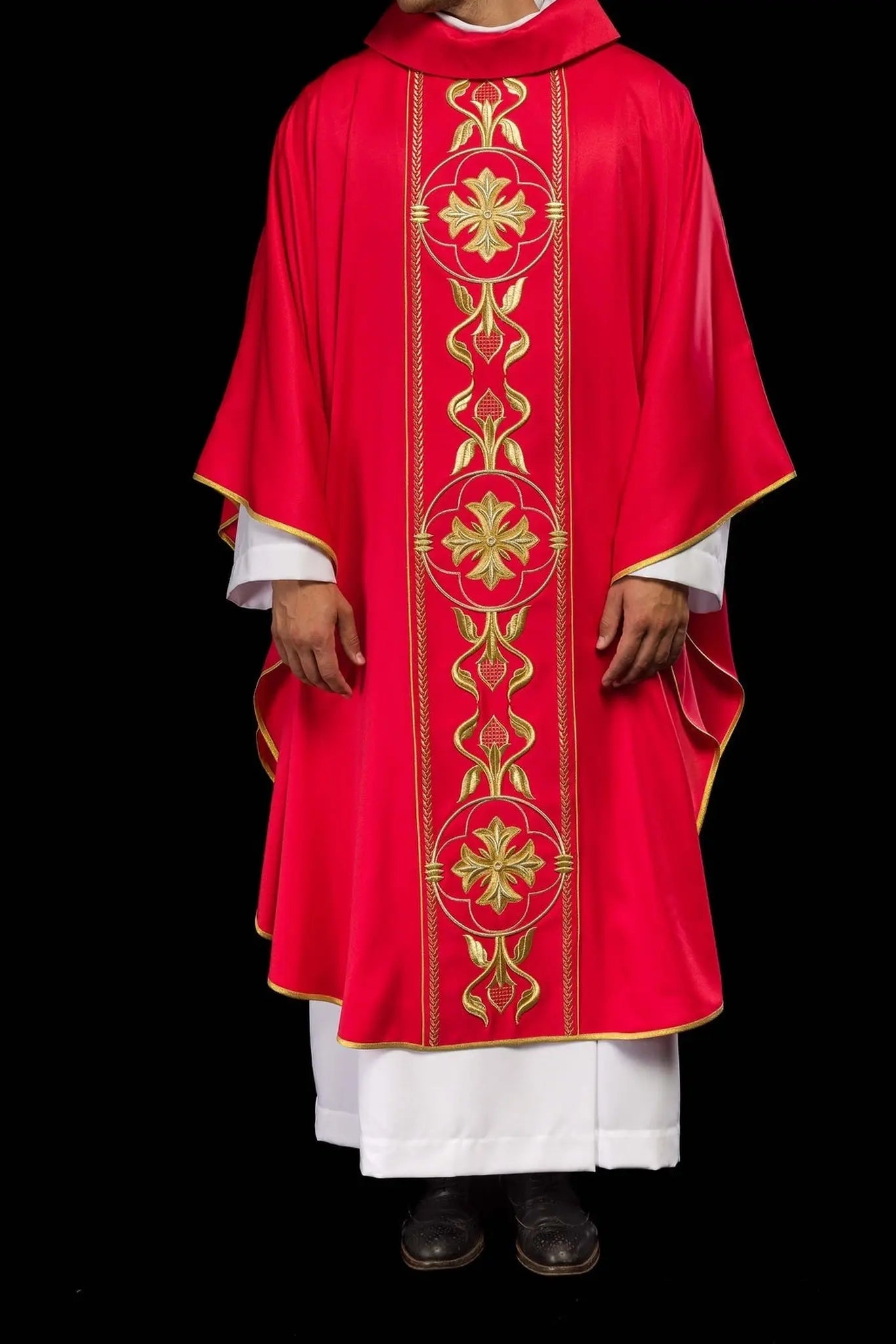 Embroidered Red Chasuble with Decorative Band