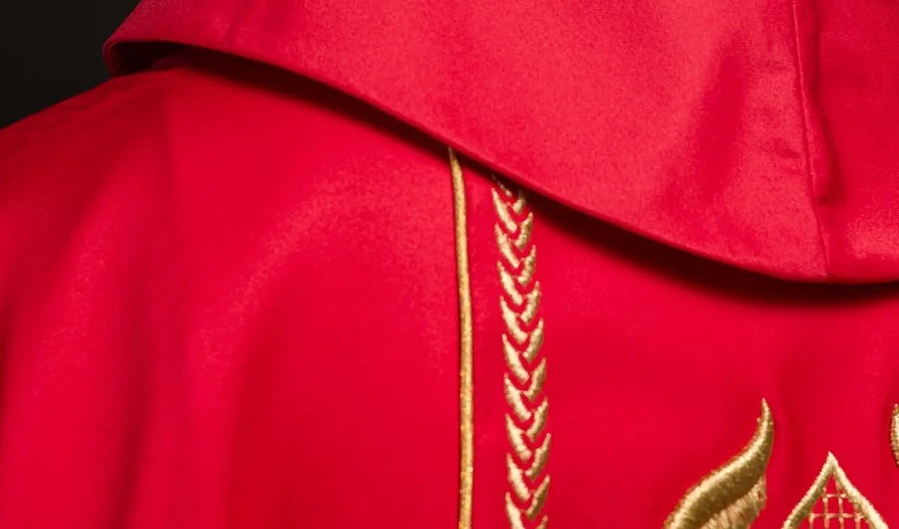 Embroidered Red Chasuble with Decorative Band