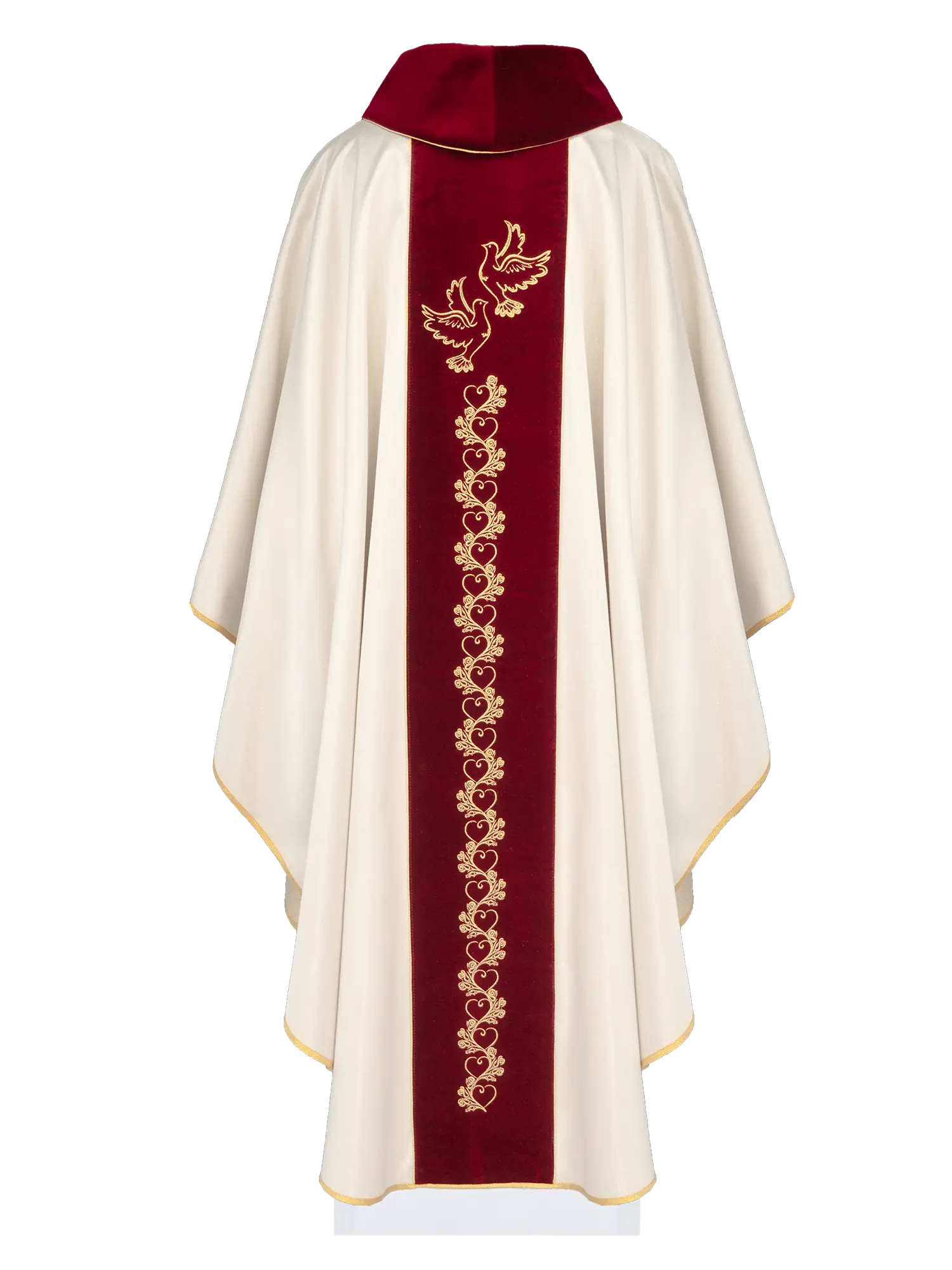 Wedding Chasuble in Ecru with Red Velvet Sash