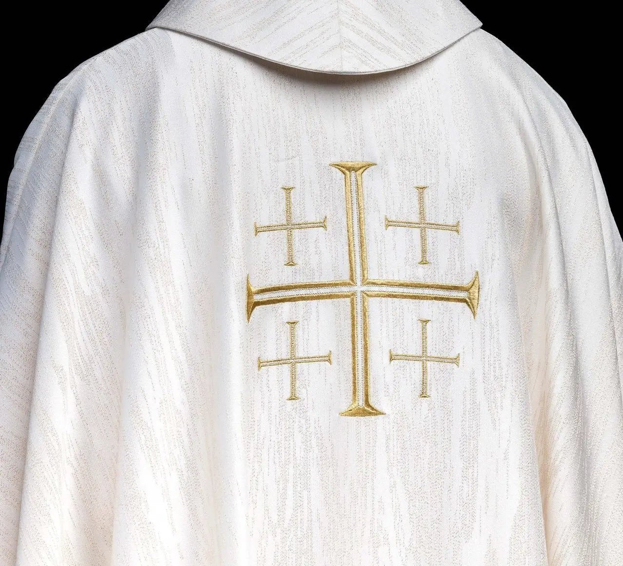Embroidered Chasuble with Jerusalem Cross Ecru