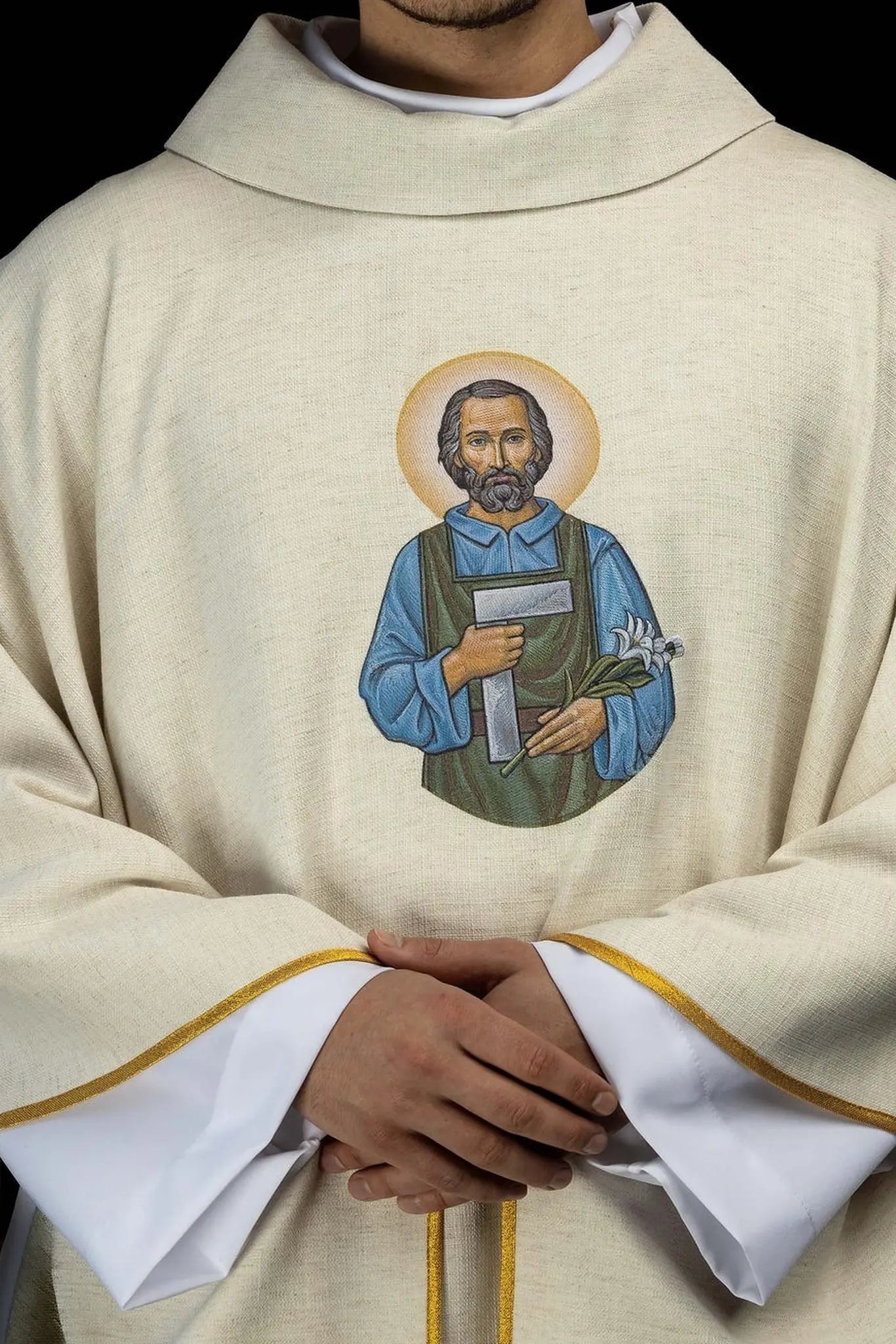 Ecru Chasuble with Saint Joseph the Worker Embroidery