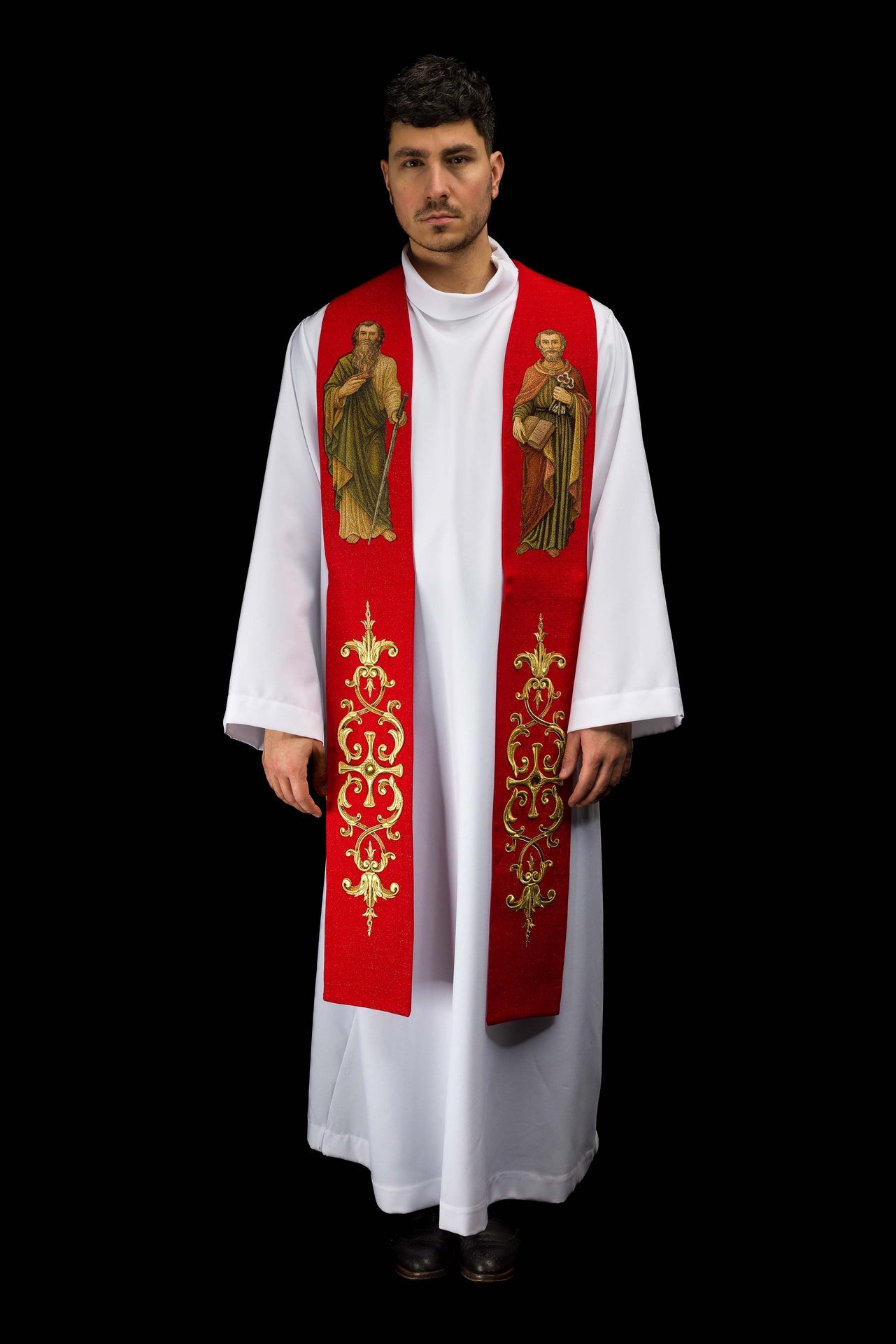 Stuła bogato haftowana z wizerunkiem Świętego Piotra i Pawła - ORNATY.PL