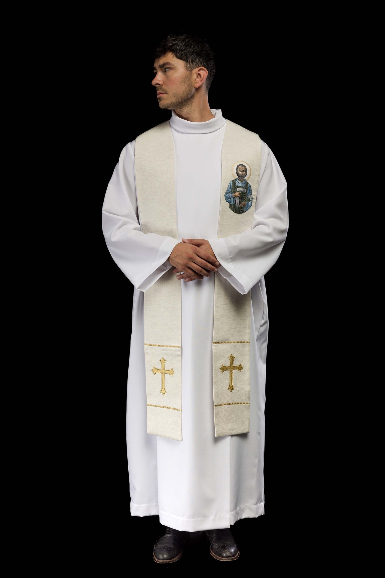 Stuła haftowana z wizerunkiem Świętego Józefa Robotnika - ORNATY.PL