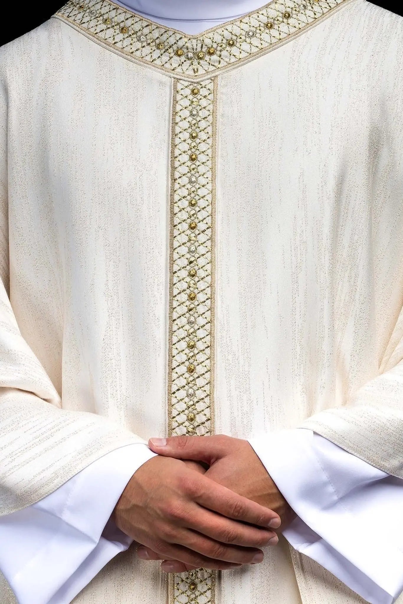 White Chasuble with Embroidered Belt and Collar