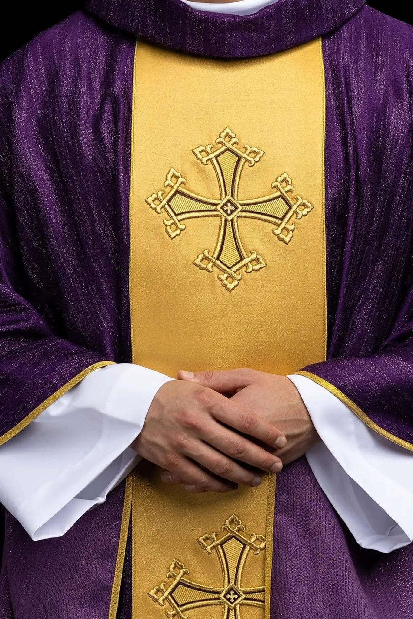 Purple Chasuble with Gold Orphrey and Cross Embroidery