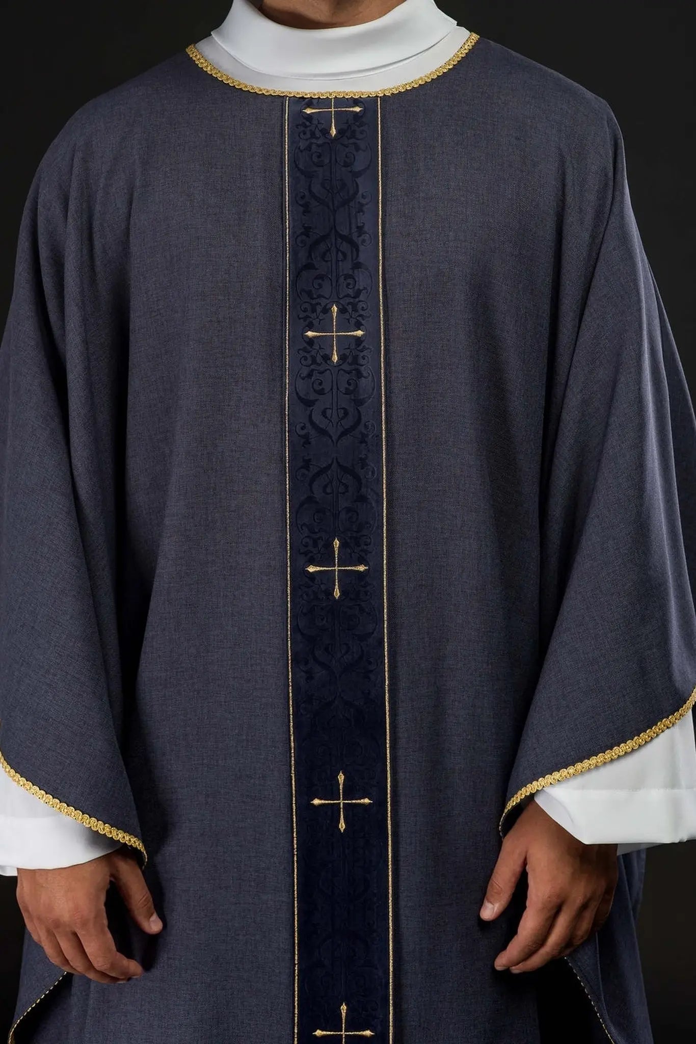 Purple Chasuble with Embroidered Band and Cross Motif